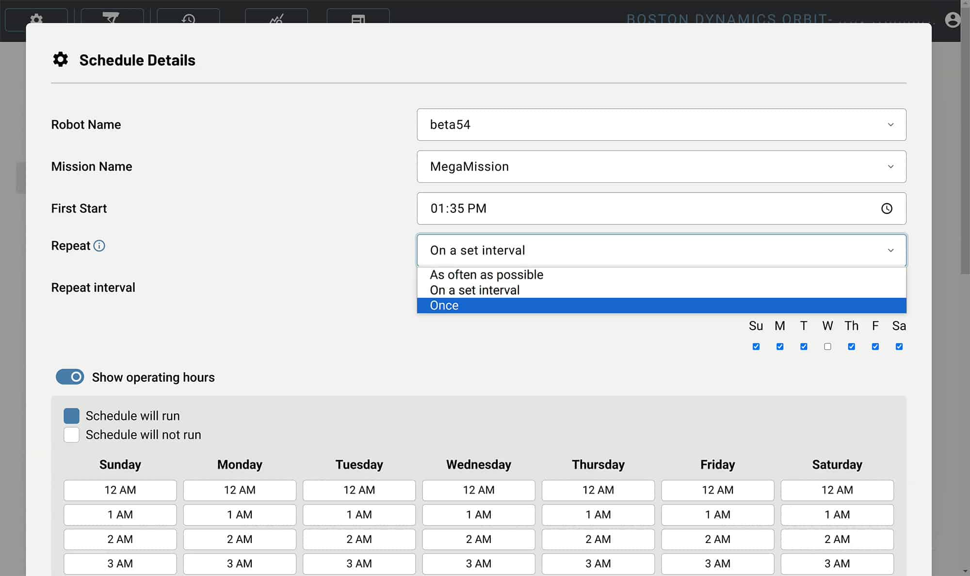 A screenshot of Orbit showing scheduling tools