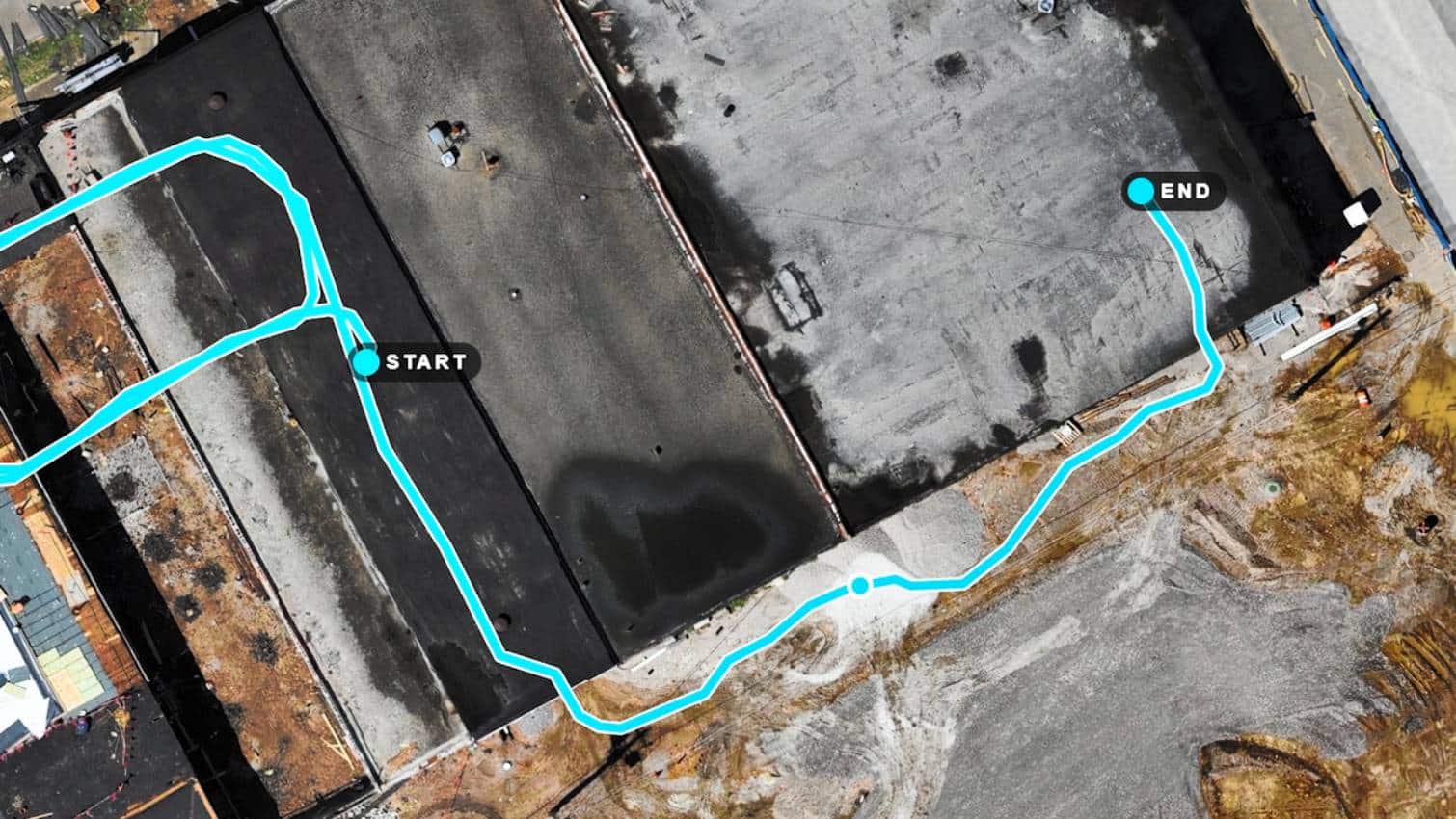 Autonomous route for Boston Dynamics' Spot robot overlaid on a worksite