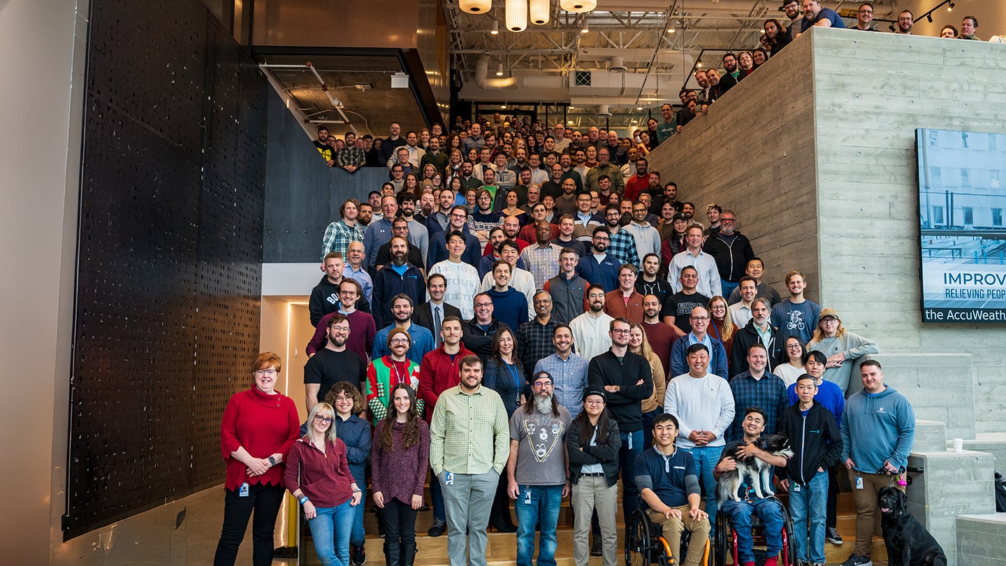 A group photo of Boston Dynamics employees