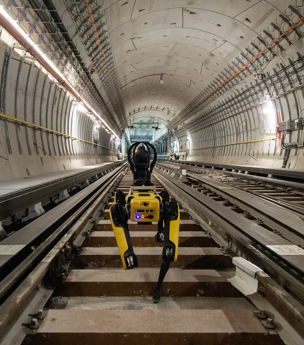 Spot on subway tracks conducting inspections for RATP