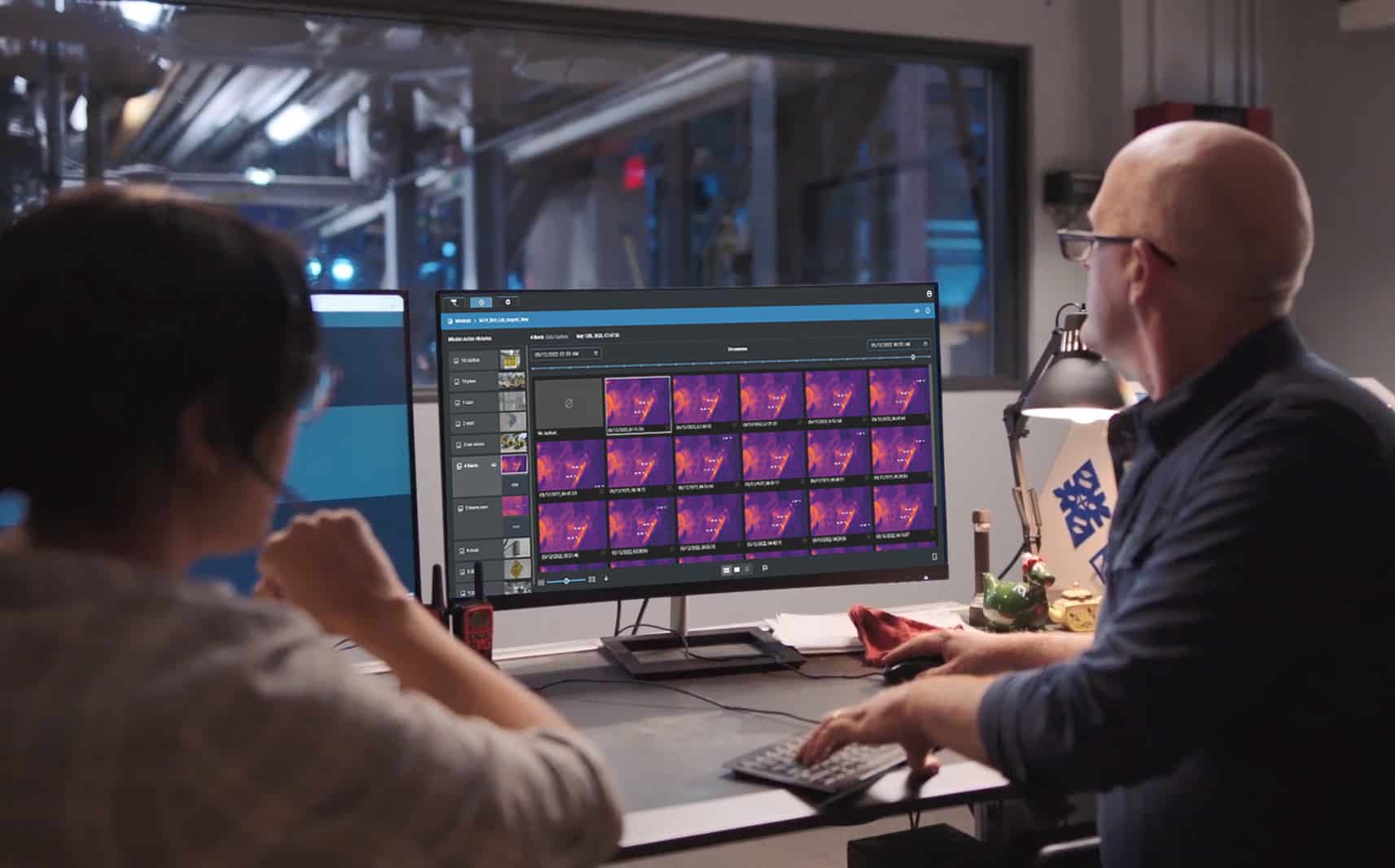 Employees viewing historic thermal images in Orbit on a computer