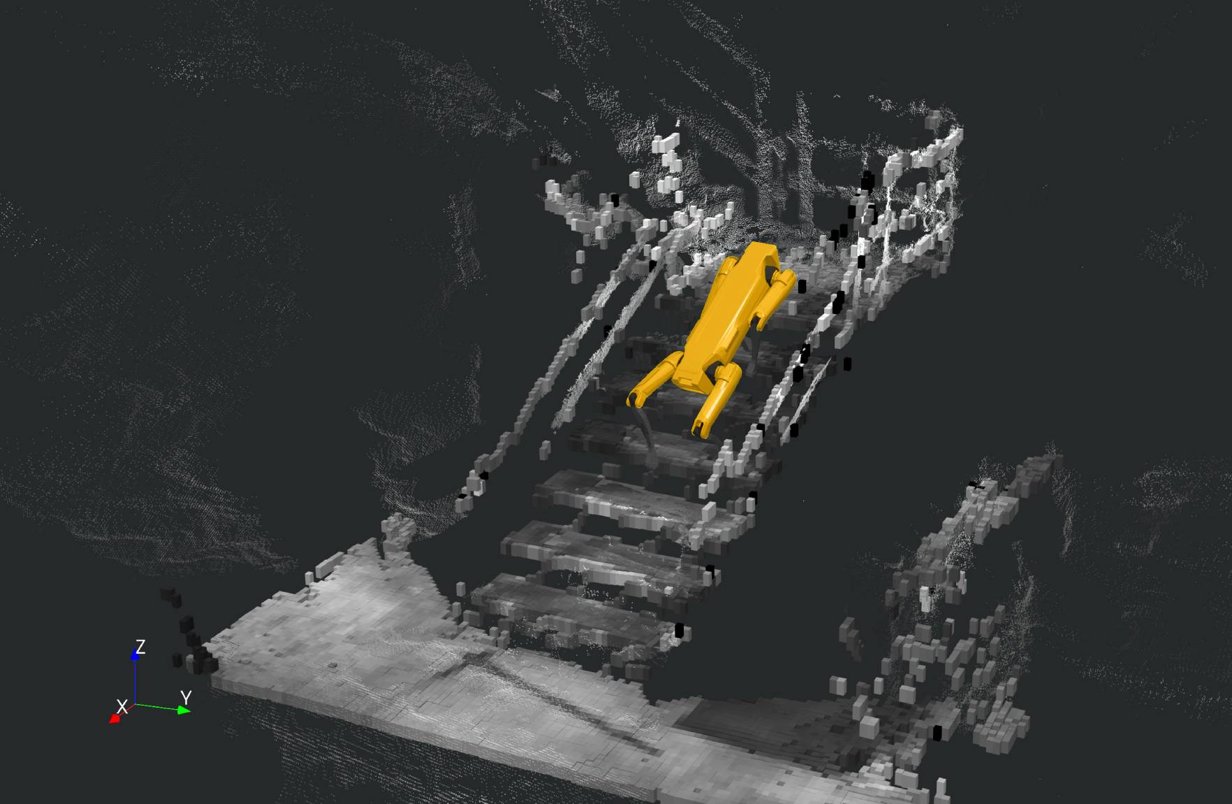 A render of Spot's perception on a stairwell