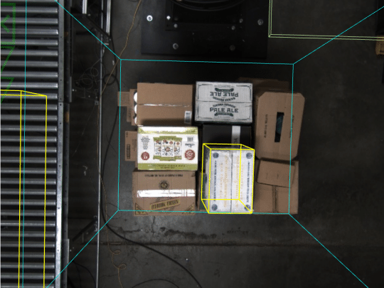 a top down view of a pallet with bounding lines denoting each box